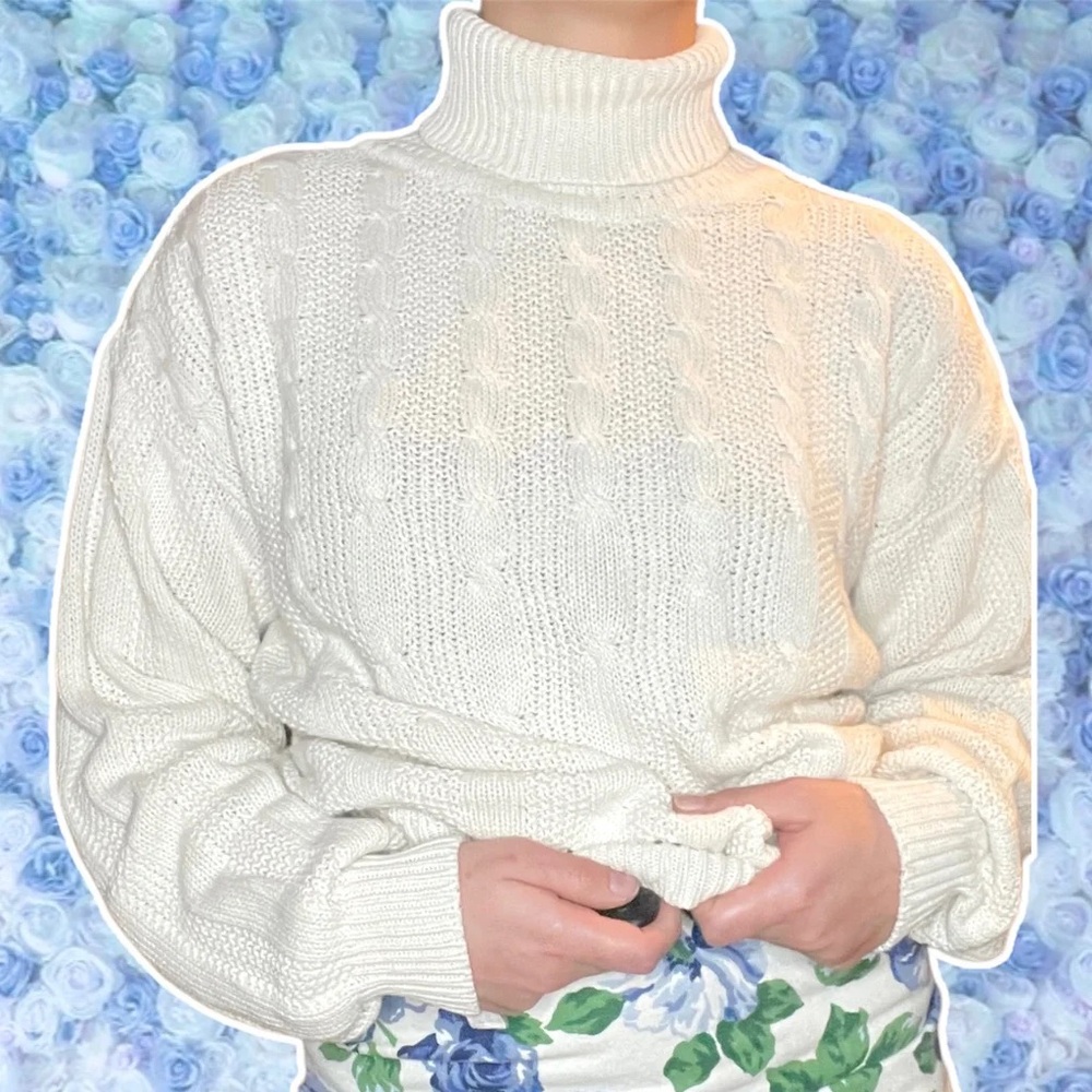 Vintage Fisherman Medium Knit Turtleneck Cream Pullover Long Sleeved Sweater